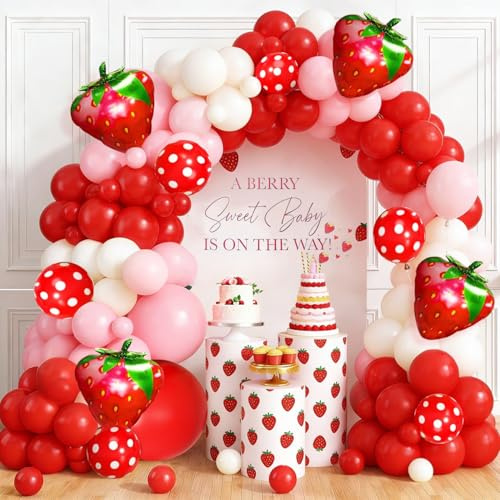 Kit per arco con ghirlanda di palloncini a fragola, palloncini rossi e rosa con palloncini in lamina di fragola per ragazze Sweet One Berry primo compleanno baby shower decorazioni per feste a fragola