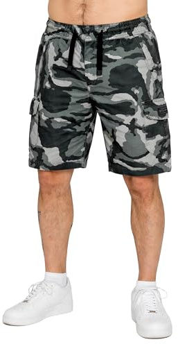 989Zé ENZO Mens Camo Cargo Shorts Casual Cotton Elasticated Waist Combat Half Pants with Pockets EZS670_Shorts Light Grey XL