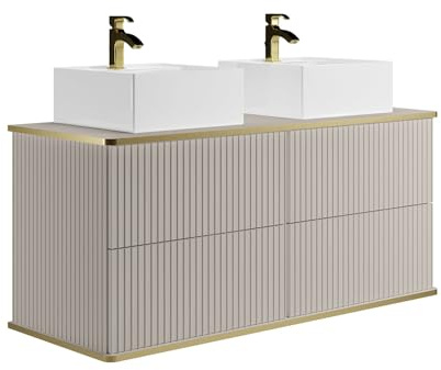 Vente-unique - Armario colgante para cuarto de baño con doble tocador cuadrado, color beige, 150 cm