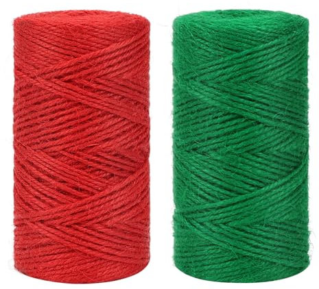 tenn well 2mm Jute Garden String, 200m Natural Jute Twine Colored String for Gift Wrapping, Gardening Floristry and Crafts Decoration (Red Green)