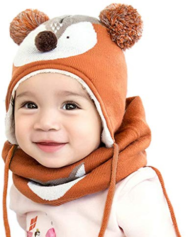 DORRISO Ragazzi Ragazze Cappello Sciarpe Set Tenersi al Caldo Confortevole Autunno Invernale Carina Piccolo Volpe Beanie Cappelli Berretto Bambini Infantili del Cappello per 1-7 anni Bambino Arancia L