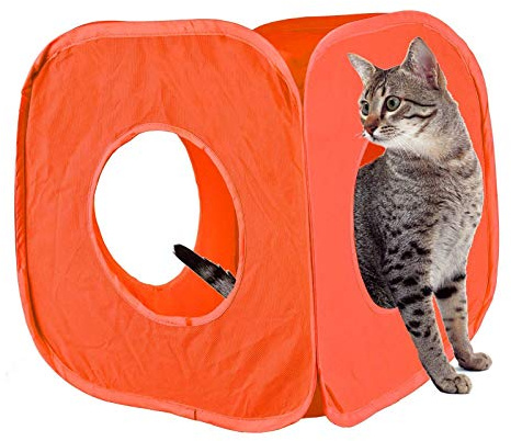 Pet Living Pop Up Cat Kitten Play Cube Fun Strong Box For Cat Rabbit Toy (Orange)