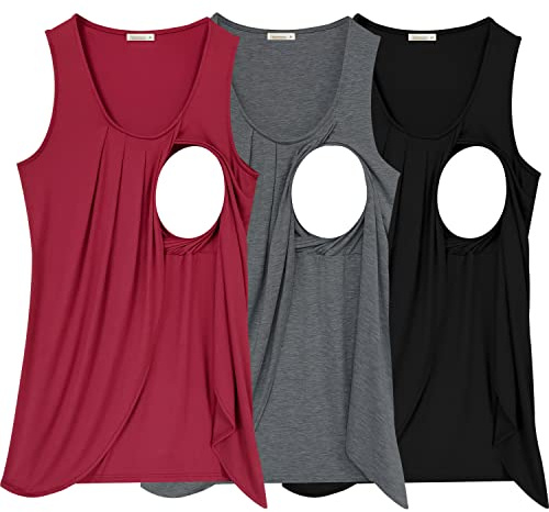 Summer Women's Maternity Nursing Tank Top Sleeveless Comfy Breastfeeding Clothes,Large