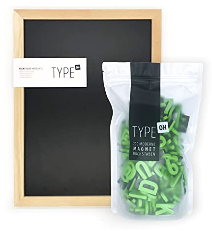 TYPE OH Lavagna magnetica (30 x 40 cm) con 200 lettere magnetiche moderne, numeri e caratteri speciali, ideale per frasi menu, lista della spesa, lettera/messaggistica (genia)
