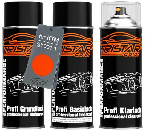 TRISTARcolor Peinture moto Kit bombes de peinture pour KTM SY001.1 Orange Peinture de fond peinture de base vernis clair aérosol 400 ml