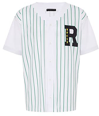 Baseballshirt Trikot gestreift T-Shirt Hemd Weiß-Grün M