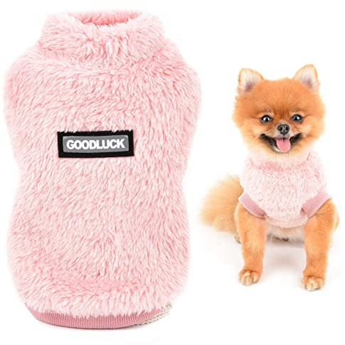 SMALLLEE_LUCKY_STORE Turtleneck Sherpa Jumper for Small Dogs, Pink, M | Soft Sherpa Fleece, Turtleneck, Pullover, Autumn Winter, Bedtime, Chihuahua, Yorkie, Small Breed, Sleeveless Warm Puppy Vest