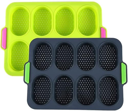 RZXBB 2Stück Silikon Brotbackform,Mini Brötchen Backform,Non Stick Baguette Backblech,Silikonform Brotformen Zum Backen,Brötchen Backblech