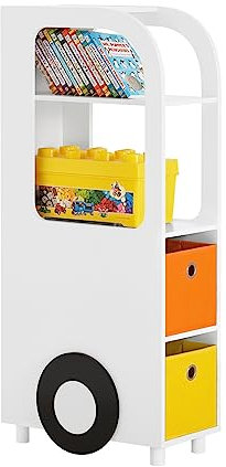 SoBuy KMB67-W Spielzeugregal Bücherregal Kinder Kinderregal mit Boxen Aufbewahrungsregal Kinder Kinderzimmer Möbel weiß BHT ca. 26x110x50cm