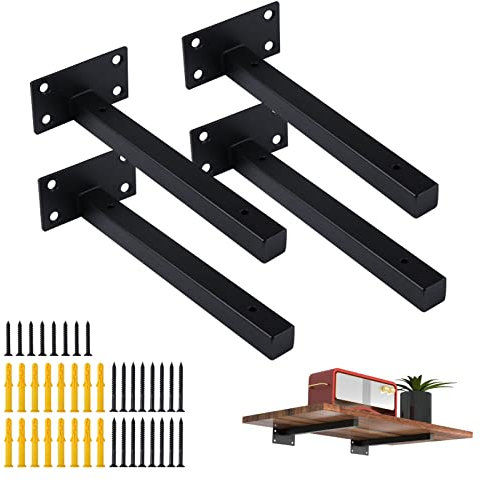 4Stück Wandträger Regal Unterstützung,Regalhalterung schwimmende,Schwerlastträger Wandregal Warehalter,Regalträger Regalhalter für Wandkonsole Schwarz aus Rostfreier Stahl30kg Tragkraft (35cm/14in)