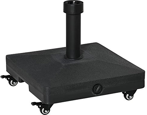 Outsunny Heavy Duty Garden Parasol Base Stand with Wheels, 18kg Sand or 16kg Water Filled Patio Umbrella Base Square Outdoor Umbrella Stand Holder, Black