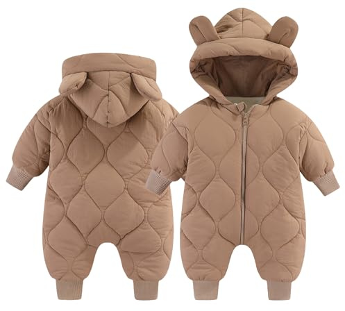 Maeau - Tute per bambini Piumino con Cappuccio Un Pezzo Inverno Neonato Bambino Ragazza Ragazzo Tute da Neve Calda Spessa Pagliaccetto Antivento 3-18 Mesi, marrone, 3-6 Mese
