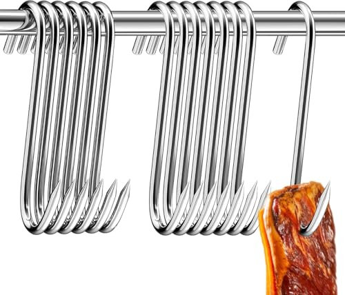 PacuM Ganci per carne, 50 ganci a S da 15 cm, in acciaio inox, per la lavorazione della carne, per affumicatura calda e fredda, per appendere, macelleria, affumicatura, barbecue e asciugatura da