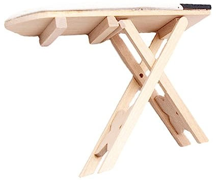 Toyvian Miniature Iron Table Model 1/12 Scale Wooden Dollhouse Ironing Board with Cotton Cloth for Dolls Accessories and Mini Home Decor