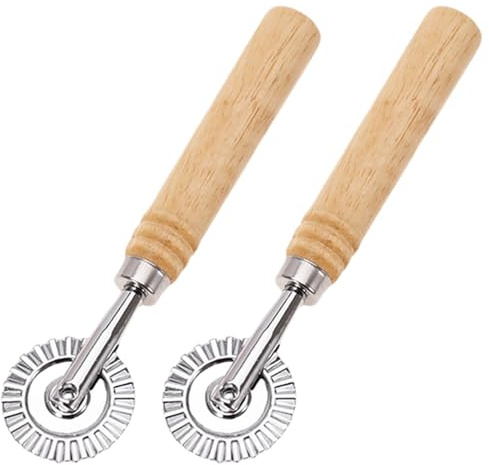 2 PCS Pasta Cutter Wheel Ravioli Cutter Wheel with Roller Pizza Cutter Wheel Dumpling Lace Making Zinc Alloy Noodle Making Cutter for Kitchen