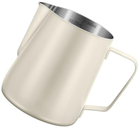 Alipis Brocca Per Schiumare Latte in Acciaio Inox 304 Da 600 Ml Scala Graduata Interna e Manico Ergonomico Per Cappuccino e Latte Art Professionale