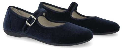 PAYMA - Damen Mary Janes aus Samt. Flache Ballerinas, Casual Sandalen, Bequeme Maryjane Schuhe Schnallenverschluss. Farbe: Blau, Größe: EU 36