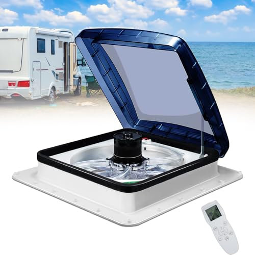 Cplsntaeam Ventilatore da Tetto per roulotte, Ventilatore da 400 mm x 400 mm per Camper con Telecomando, sensore Pioggia, 10 velocità, Ventilazione per Camper e roulotte.