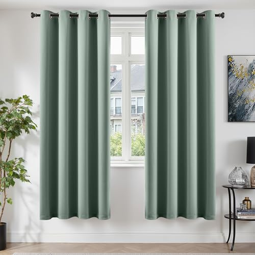 TOPICK Tende Oscuranti per Interni 2 Pezzi L 140 x A 220 cm Curtains Oscurante Tende per Soggiorno e Camera da Letto Termiche Isolanti Anti-Rumore con Anelli Moderne, Verde