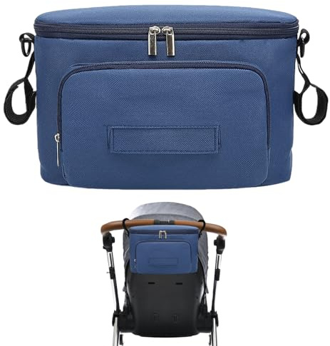 Bolsa Organizadora de Cochecitos, Bolso Carrito Universal, Impermeable Bolsa para Carro Bebe, con 2 Sujetavasos Portavasos Aislados y Espacio de Almacenamiento Grande, Para Biberones, Pañales (Azul)