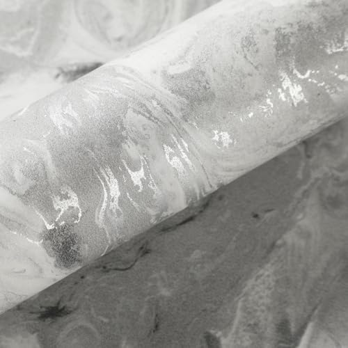 Pamatio Marble Textured Glitter Effect Wallpaper Silver Grey Living Room Wall Paper Modern Luxury Vintage Classic Swirl Pattern - Slightly Shiny Feature - for Bedroom Adults Corridor, 9.5m