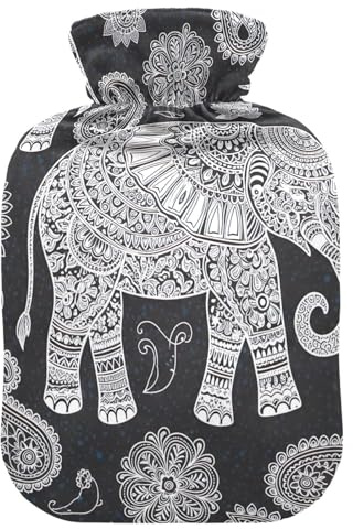 Elephant Mandala Paisley Hot Water Bottles with Soft Cover Feet Warmer with Soft Cover Hot Water Bag for Neck, Shoulder and Menstrual Cramps Small