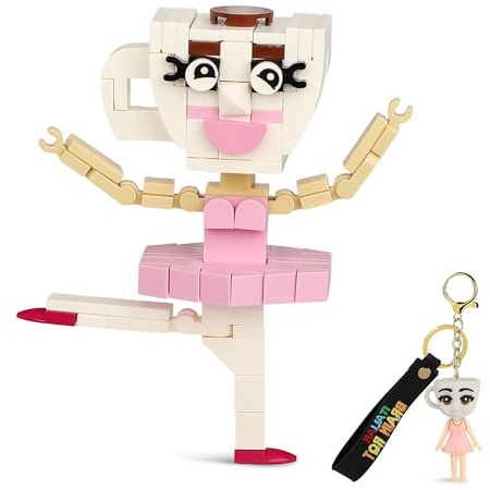 Italian Brainrot Building Blocks Figure with Keychain, Ballerina Cappuccina, 109 Pieces Creative Construction Toy, Weird Stuff Collectible Display Figure, Unique Gift for Kids & Adults