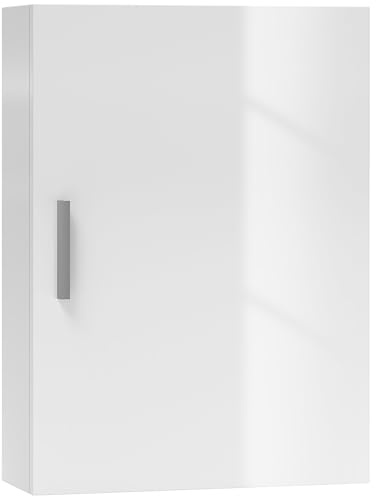 HOMCOM Armario de Baño Pared, Mueble de Baño Colgar con Estantes Ajustables de Vidrio Templado, Ahorro de Espacio, Armario Multiusos para Colgar para Entrada, 40x15x55 cm, Blanco Brillo