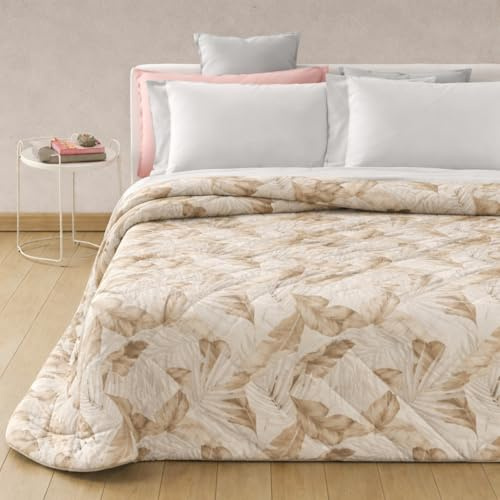 Vionara Home Trapuntino Primaverile in Morbida Microfibra, Copriletto Trapuntato Stampato, Coperta Leggera, Imbotittura 100gr/mq, Matrimoniale 260x270 cm, Made in Italy (Adele - Tortora)