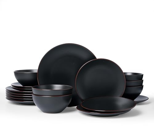 Richmount Venus Plates and Bowls Sets, Speckled 18-Piece Plate Set, Stoneware Dinner Set for 6 with Dinner Plates, Dessert Plates, Cereal Bowls, Microwave & Dishwasher Safe, Black