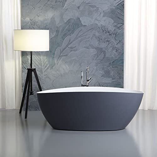 Kiamami Valentina - Vasca da Bagno Centro Stanza Rachele 150X70X56 cm Design Ovale Freestanding in Marmoresina Grigio