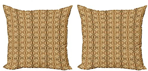 ABAKUHAUS Jahrgang Kissenbezug Set (2Stück), Geometrische Oval Pflanze, doppelseitiges Digitaldruckdekor mit Reißverschluss, 45 cm, Caramel und Beige