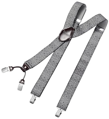 DonDon herr hängslen 3,5 cm breda 4 clips med brunt läder i Y-form elastiska och längdjusterbara