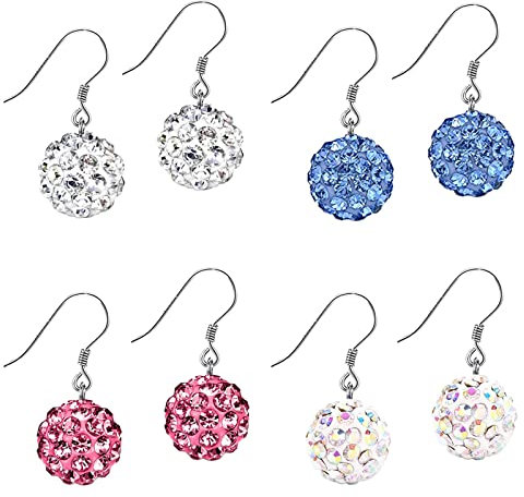 Bo Win 4 Paare 925 Sterling Silber Ohrringe Silber Ohrhänger mit Kristall Kugel Ohrringe Silber Ohrringe Set Ohrringe Hängend für Damen Mädchen