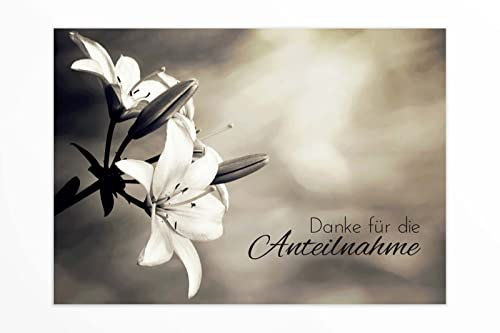 Friendly Fox 12 Danksagungskarten Trauer mit Umschlag, Trauerkarten Danksagung mit Umschlag Lilie, Klappkarte Danke nach Beerdigung