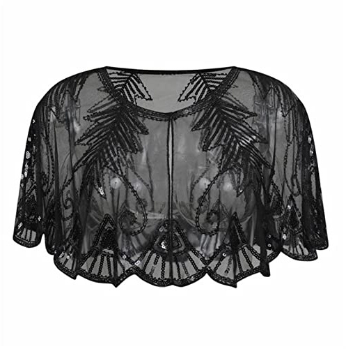 GIBZ Pailletten Schal und Wraps für Damen Elegantes Abend Cape Weiche Strickjacke 1920er Vintage Stola, Schwarz