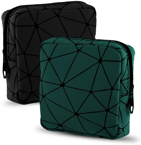 ASTER 2 Stück Binden Aufbewahrung Tampon, Aufbewahrungstasche Tampon Perioden Tasche mit Reißverschluss Mini Damenbinde Tragbar Täschchen Produkttasche für Damen Mädchen Lippenstift（Schwarz Grün）