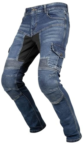 MDM Pantaloni Moto Uomo Jeans con Protezioni Livello 2 Aramide Slim Fit Biker Cargo Elastici Traspiranti MDM844 (IT, Numero, 34, Slim, Regular)