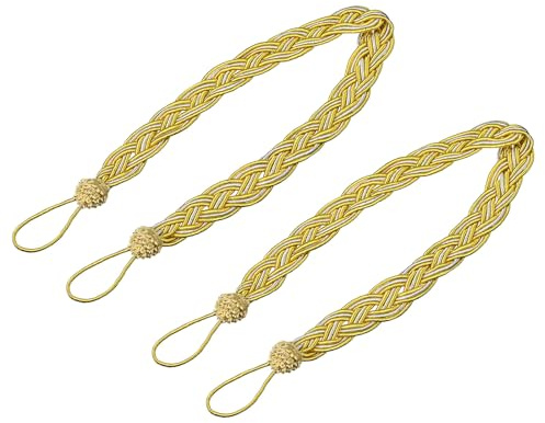 QUARKZMAN 2Pezzi Fermatenda per Tende, 58cm/23 Fermatenda per Drappeggio Intrecciato, Corda Decorativa Intrecciate, Oro/Argento
