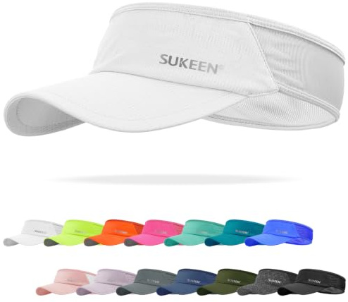 Sukeen Sports Sun Visor Men Women Lightweight Packable Cooling Stretchy Visor Hat for Running, Tennis, Golf White
