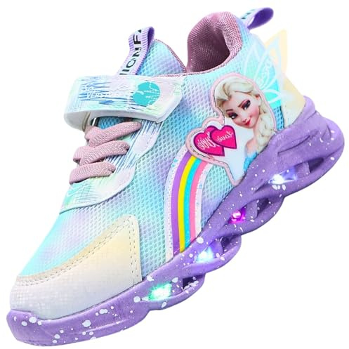 Vorkhuaeri Zapatillas Niña Elsa con Luces, Zapatos Princesa LED Deportivas Luminosos Tenis para Niña Niños Bebe Shoes (A2-Purple-Mesh2,27)