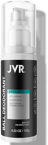 Deodorant för Män 120ml, JVR Men'S Ball & Whole Body Anti-Chafing, Groin & Body Sweat Protection, Luktkontroll, Snabbtorkande Flytande Pulver, Deodorant Med Aloe, Woody Doft