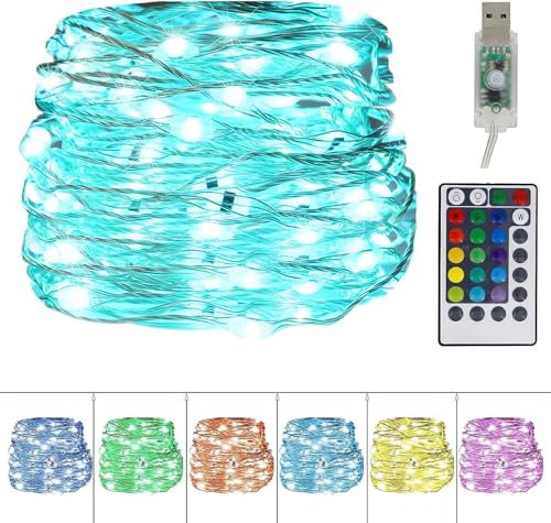 Twinkle Star USB Fairy String Lights with Remote Control, 10m 100 LED 16 Colors Changing RGB Plug in Wire Lights with 4 Lighting Modes for Bedroom Halloween Christmas Lights Decoration, Multi Coloured