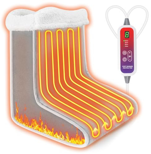 Qfun Fußwärmer Elektrisch, Schnelles Aufheizen Fusswärmer mit 6 Temperaturstufen und 4 Timer, Heizschuhe Fußwärmer Erwachsene mit Abschaltautomatik, Waschbar Elektrische Fußheizung, Überhitzungsschutz