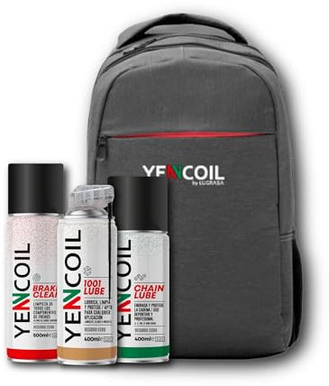 Kettenfett für Motorrad, Bremsenreiniger, 3-in-1-Öl, Mehrzweck-Spray, Schmiermittel-Set, Kettenfett, Motorradketten-Spray, Bremsenreiniger, Yencoil Motorbike Kit + Rucksack