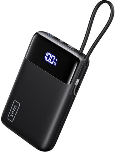 INIU 45W Power Bank, 20000mAh Batería Externa Carga Rapida con Cable USB-C Integrado, Computadora Portátil Pequeño Powerbank Movil para iPhone 17 16 15 14 Xiaomi Samsung Macbook iPad, Oficina Viajes