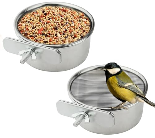 TOVOT 2PCS 10CM Parrot Feeding Bowls Hanging Bowls for Cage Bird Bowls Stainless Steel Pet Feeding Bowls Bird Feeding Dish Cups Pet