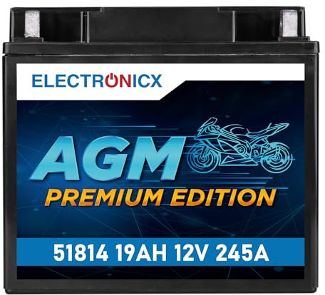 Electronicx AGM 51814-12V 19Ah 245A Motorradbatterie – wartungsfreie, versiegelte, kompakte und vibrationsfeste AGM Starterbatterie – Hochleistung für Motorrad, Roller, Quad, ATV und Jetski.