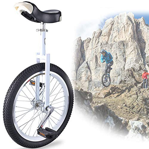 18 tums enhjuling, justerbar enhjuling utomhus, halkskyddsdäck, med stabilt förvaringsställ Balans Cykelträningsträning for vuxna(White)