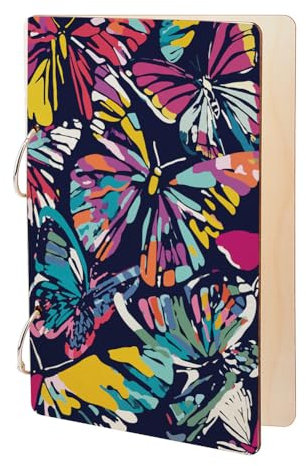 SUPERDANT Wooden Loose Leaf Binder Hand Drawn Butterflies Greeting Card Organizer Butterfly Book Postcard Photo Album 2-Rings Cover Gift Card Birthday Card Greeting Card Holder Card Keepsake